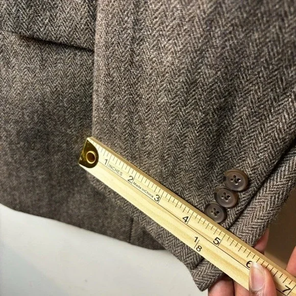Mens‎ J Crew 44L Wool Blend Herringbone Blazer Sport Jacket Brown Two Button